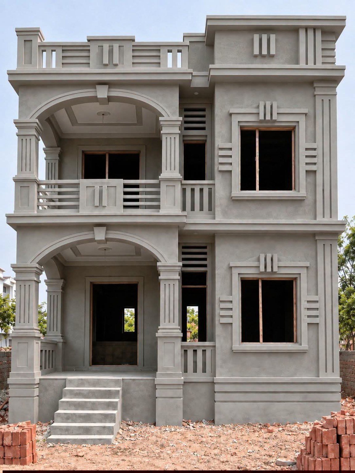 Residential house front elevation and exterior construction in Dehradun