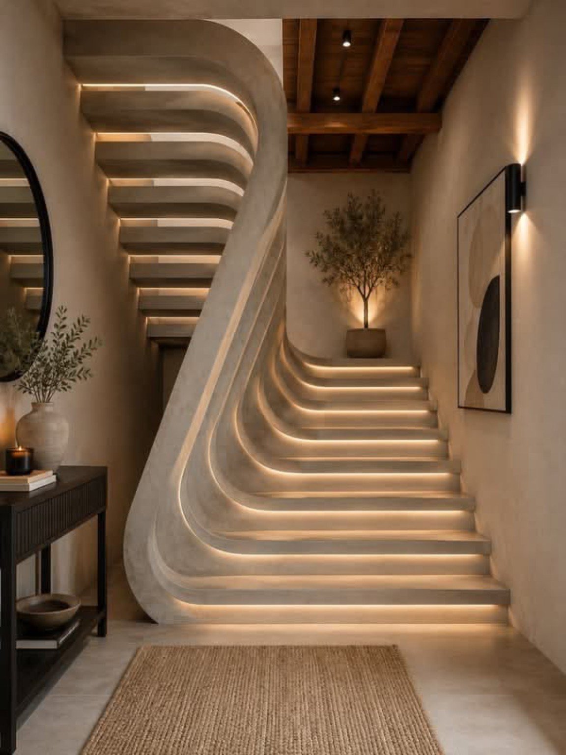 Interior staircase architectural and finishing detail in a residential project