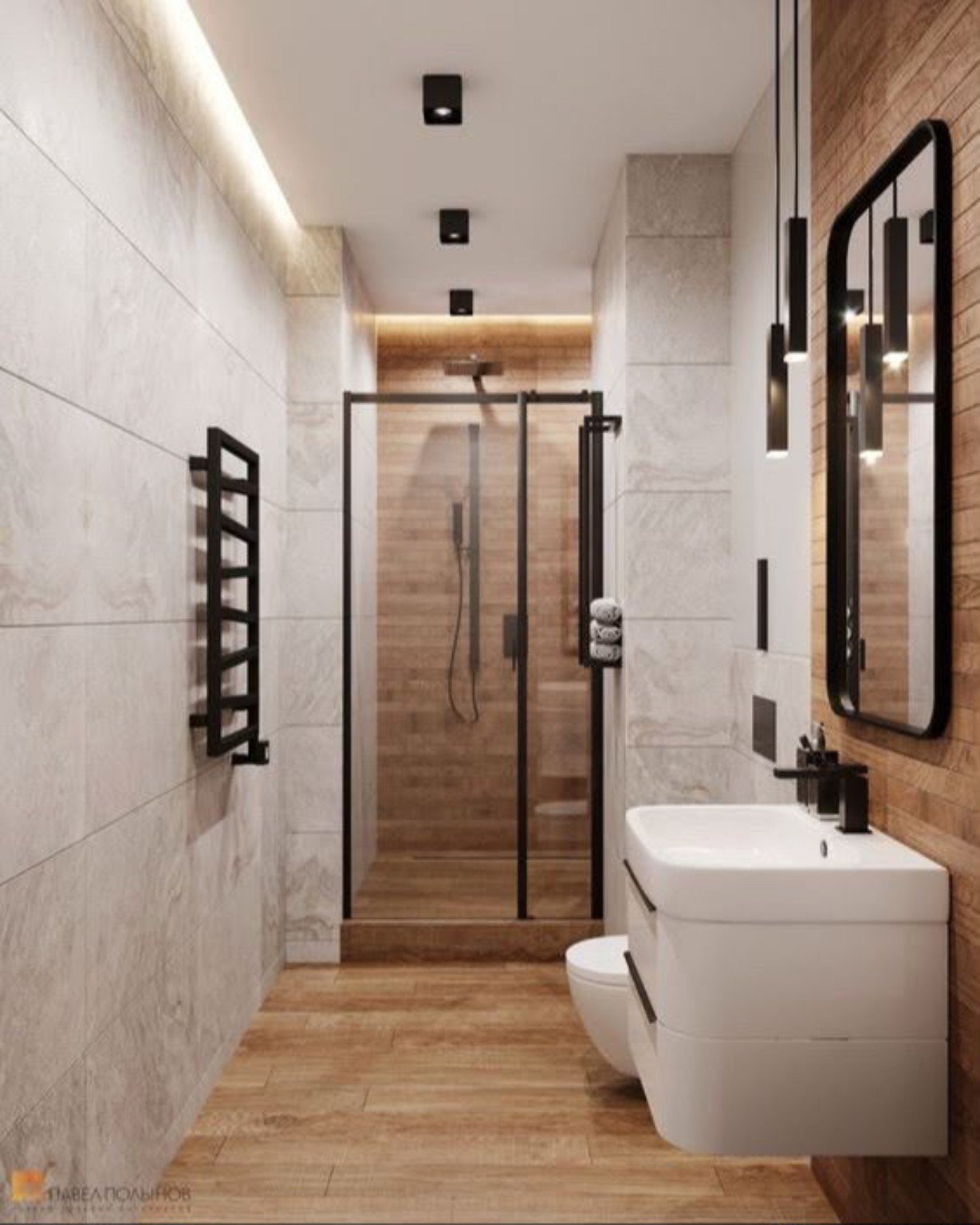 Modern bathroom interior finishing with sanitary fixtures
